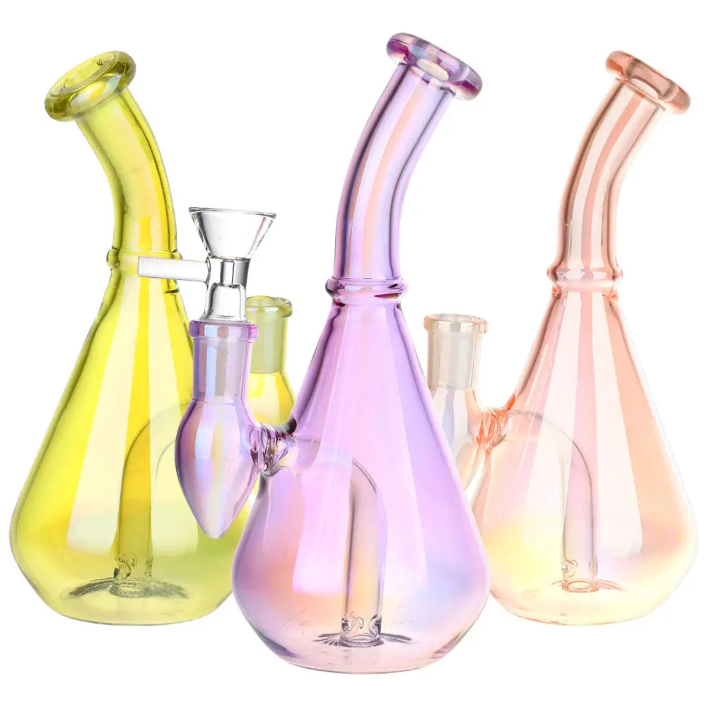 Aura Vibe Electroplated Glass Vase Water Pipe - 7" / 14Mm F / Colors Vary 1