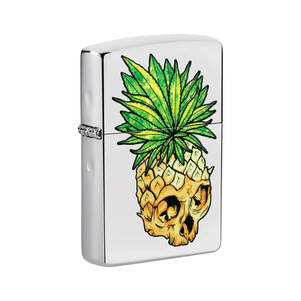 Zippo Lighter | Pineapple Leaf Skull | High Polish Chrome 1
