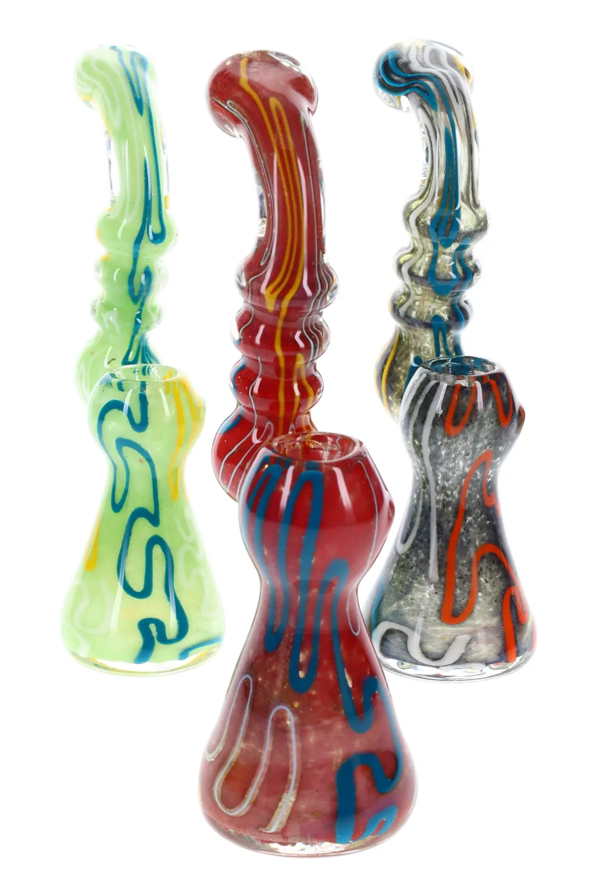 Colorful Frit Striped Sherlock Bubbler “Molten Maze” – 7.5″ – Assorted Colors 1