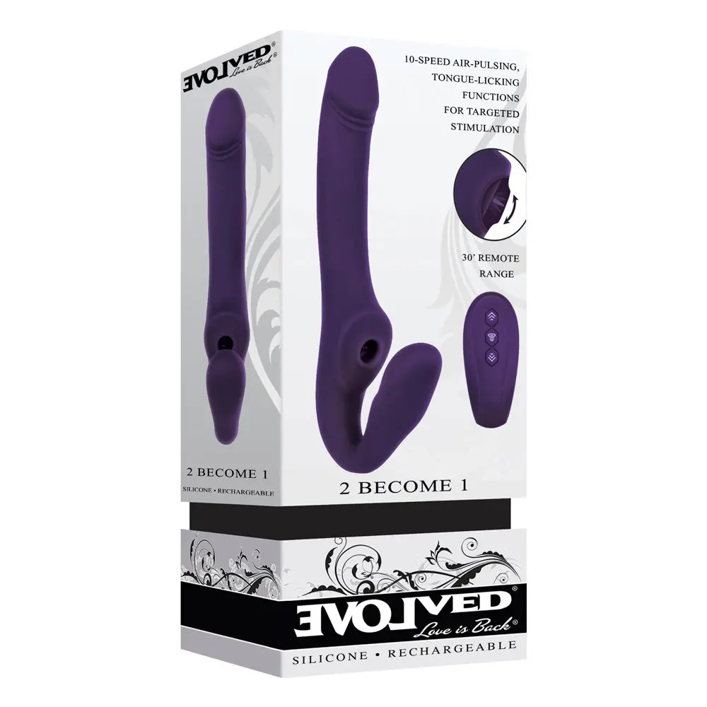 Evolved 2 Become 1 Rechargeable Remote-Controlled Silicone Strapless Strap-On With Suction Purple 1