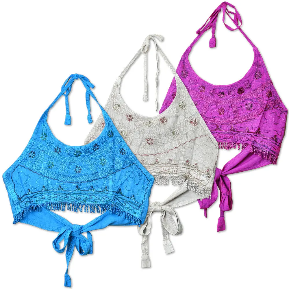 Threadheads Embroidered String Halter Top - One Size / Colors Vary 1