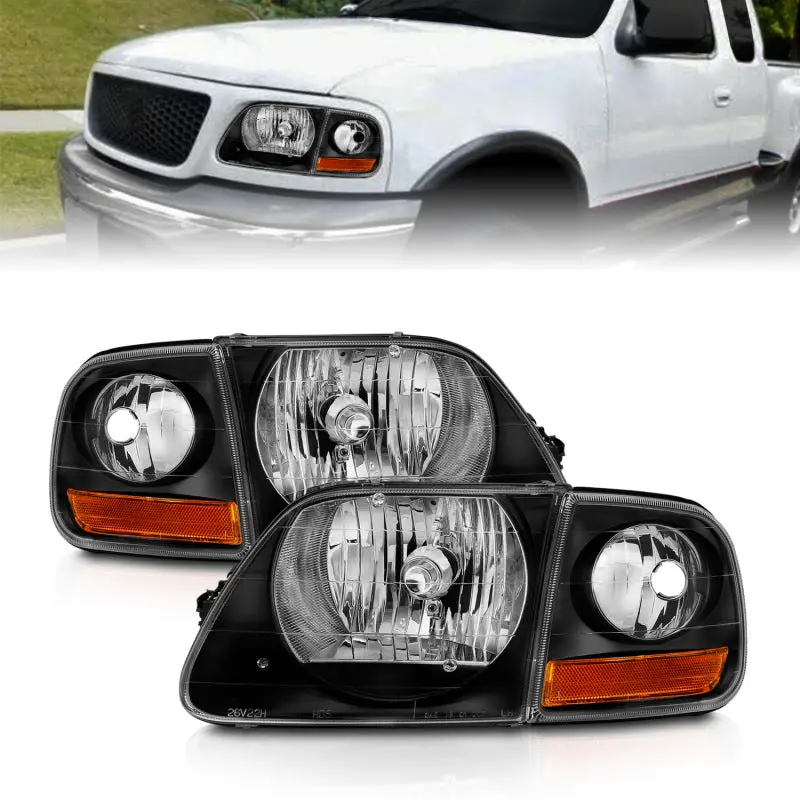 Anzo 1997-2003 Ford F150 Crystal Headlight Black W/ Parking Light 1