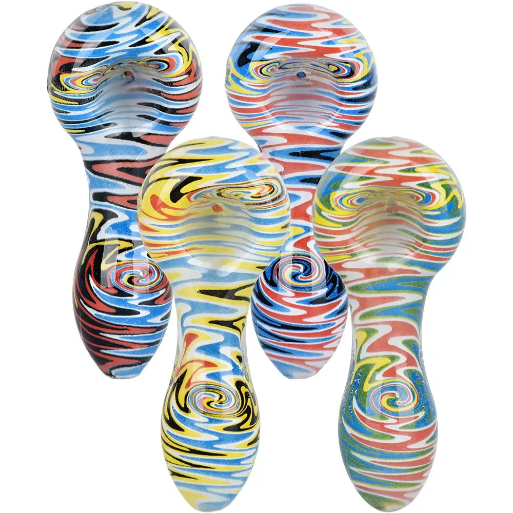 Wig Wag Colorful Print Glass Hand Pipe - 3.75" / Colors Vary 1