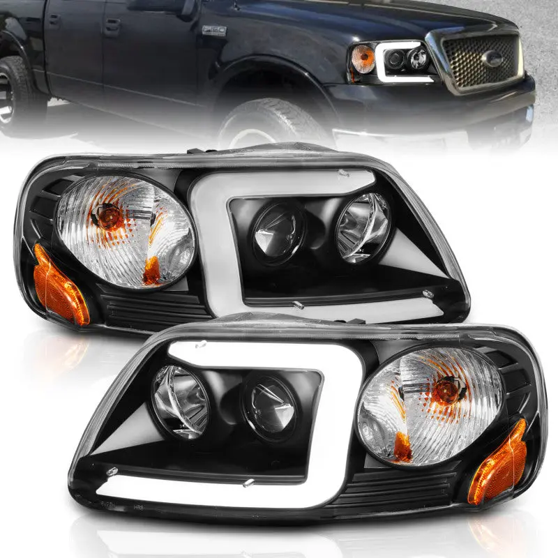 Anzo 1997-2003 Ford F-150 Projector Headlights W/ Light Bar Black Housing 1