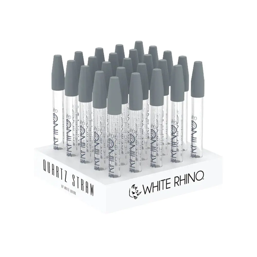 White Rhino Quartz Dab Straw W/ Silicone Cap | 5" | 25Pc Display 1
