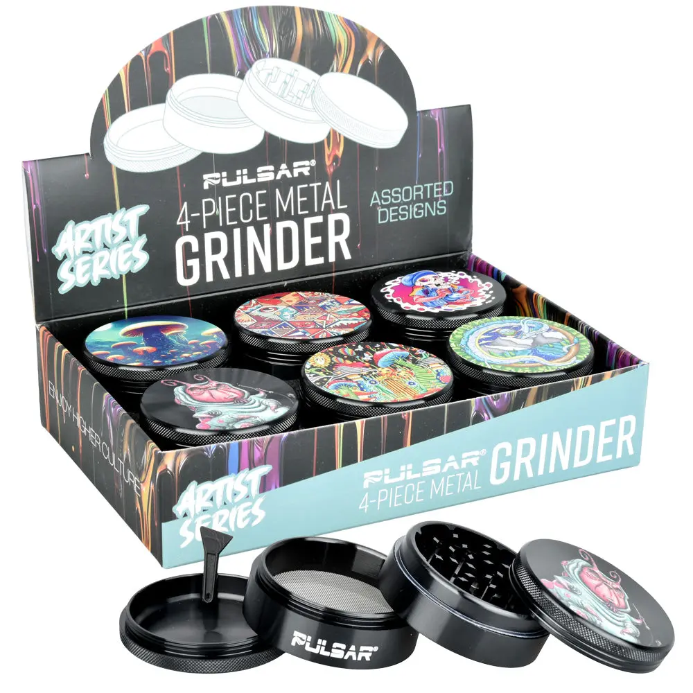 Pulsar Artist Series Grinder - 2.5" / 4Pc / Assorted Designs 6Pc Display 1