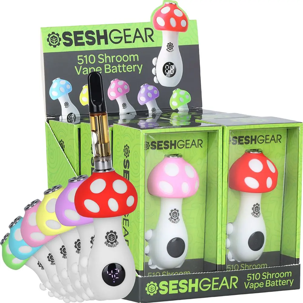 6Ct Display - Seshgear Mushroom 510 Vape Battery - 550Mah / Assorted Colors 1