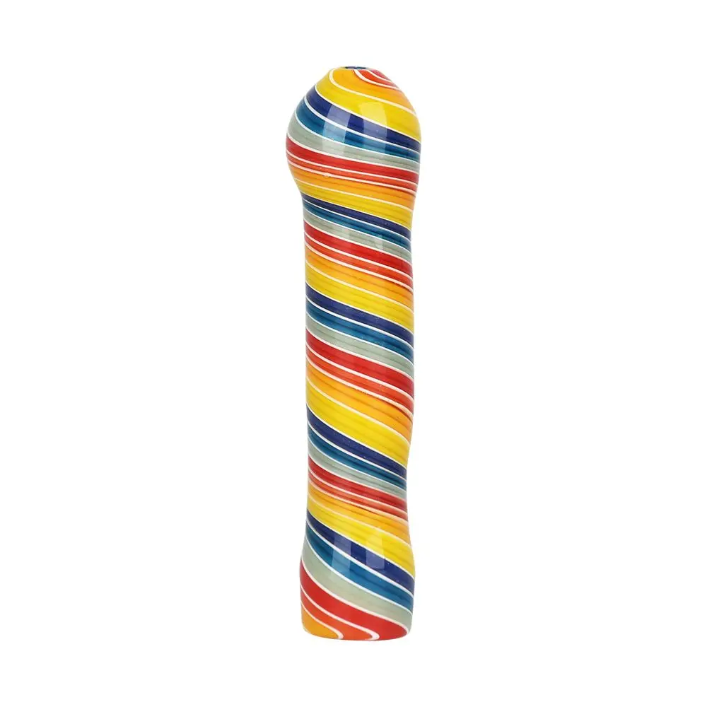 Rainbow Spirals Glass Chillum - 3.5" 1