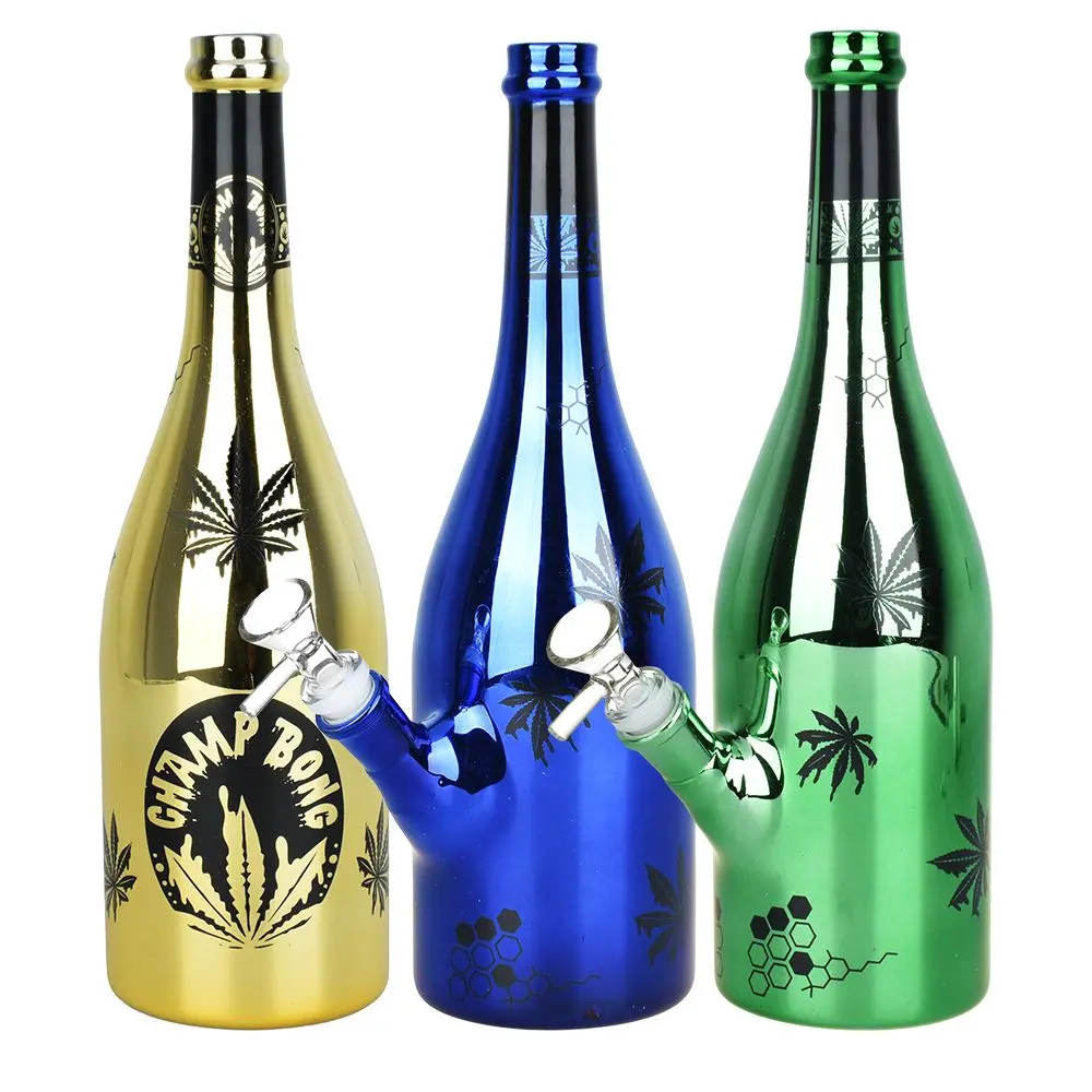 Dabtized Champagne Bottle Glass Water Pipe - 12" / 14Mm F / Assorted Colors 1