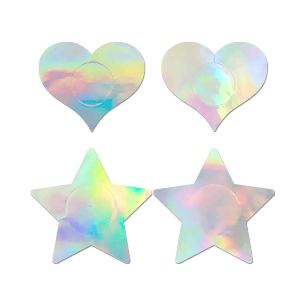 Fantasy Lingerie Holographic 2-Pair Pasties Set Heart & Star Shapes O/S 2