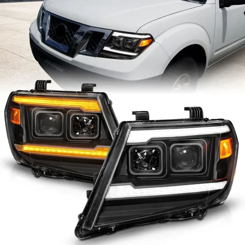 Anzo 09-20 Nissan Frontier Black Projector Plank Style Drl W/ Switchback & Sequential Led Drl 1
