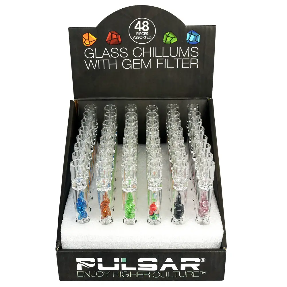 Pulsar Glass Chillums W/ Gem Filter- 4"/Asst - 48Pc Display 1
