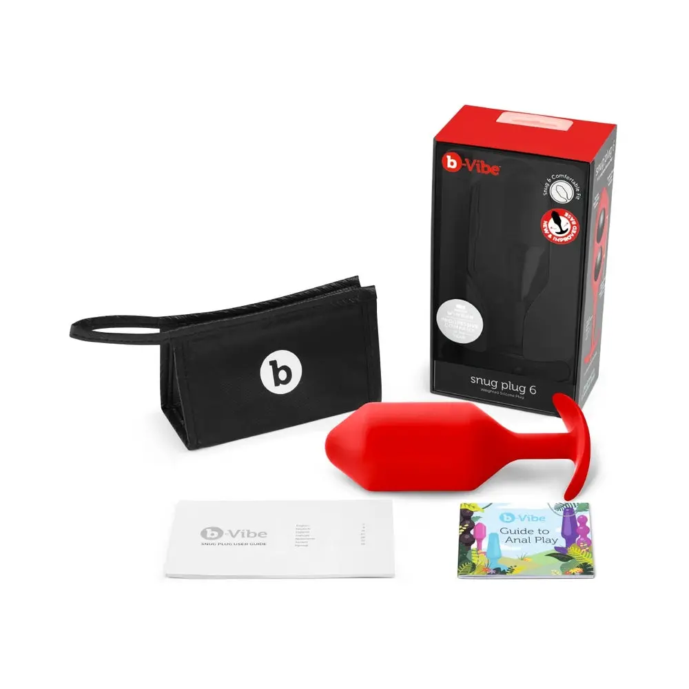 B-Vibe Snug Plug 6 Weighted Silicone Anal Plug Red 1