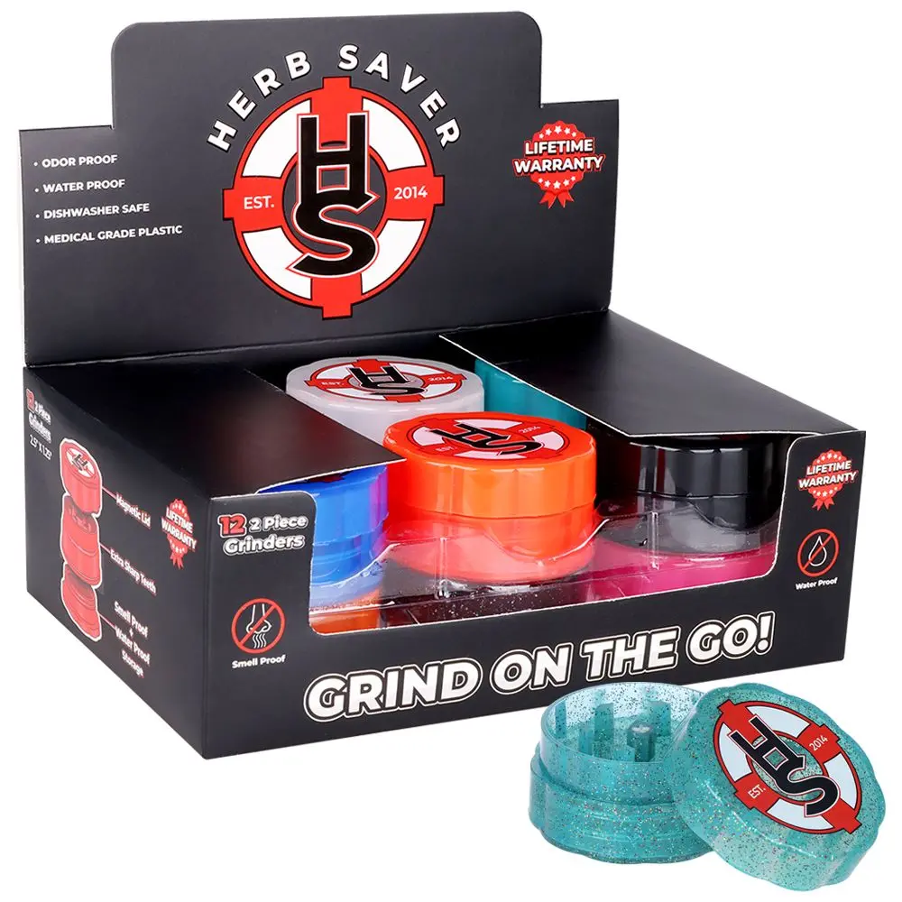 12Ct Display - Herbsaver Grinder - 2.5" / 2Pc / Assorted Colors 1