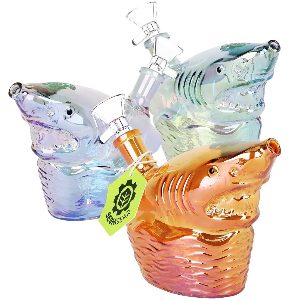 Seshgear Shark Attack Electroplated Glass Water Pipe - 5.5" / 14Mm F / Colors Vary 1