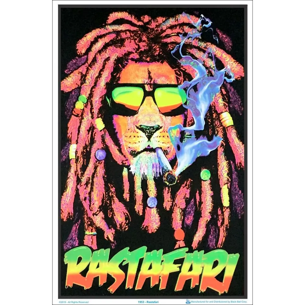 Rastafari Lion Flocked Blacklight Poster - 23"X35" 1