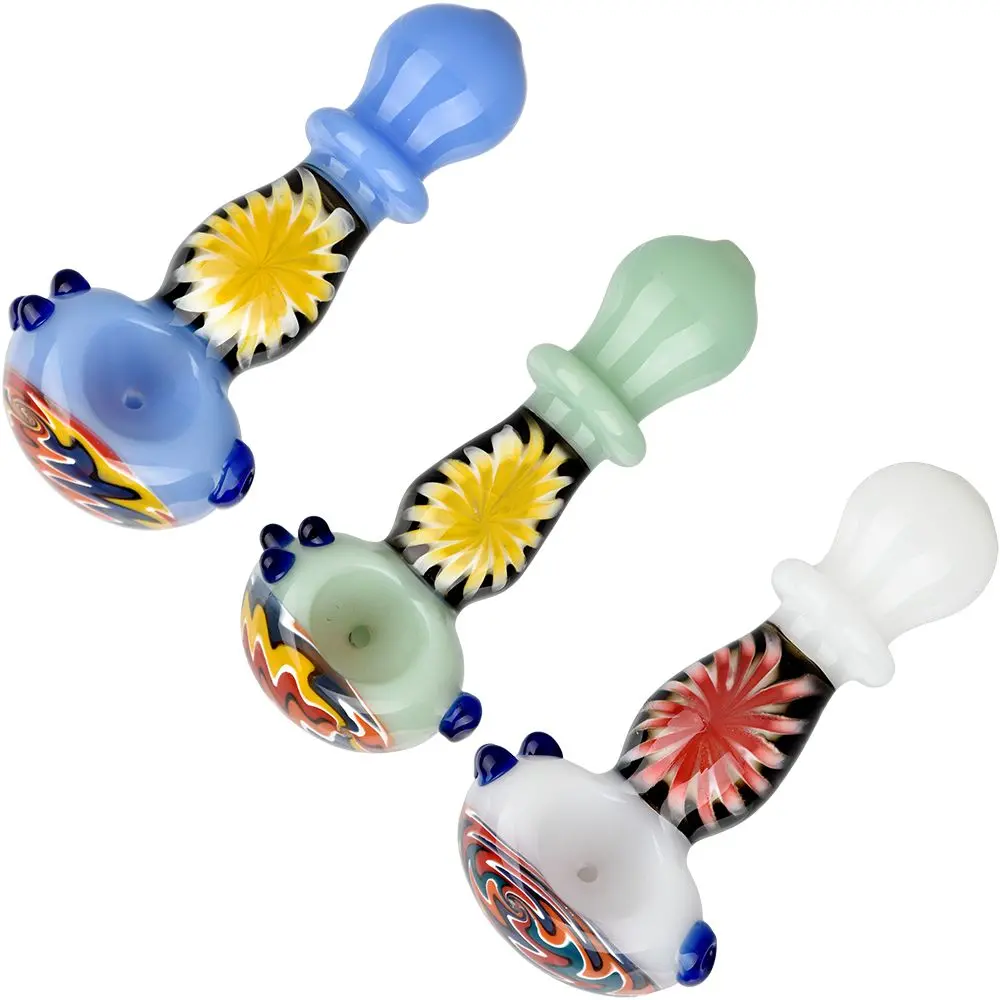 Flowering Perspective Ringed Glass Spoon Pipe - 4.75" / Colors Vary 1