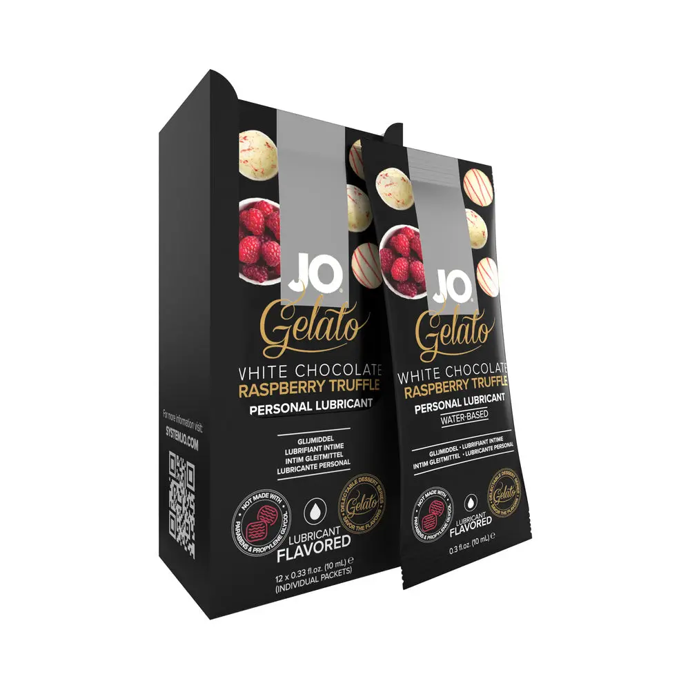 Jo White Chocolate Raspberry Flavored Water-Based Lubricant Foils 10 Ml 12-Pack 2