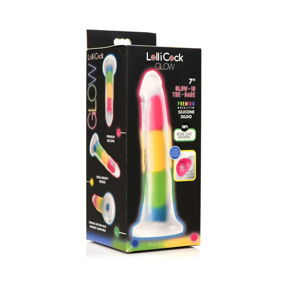 Lollicock Silicone Dildo 7 In. Rainbow Glow In The Dark 1