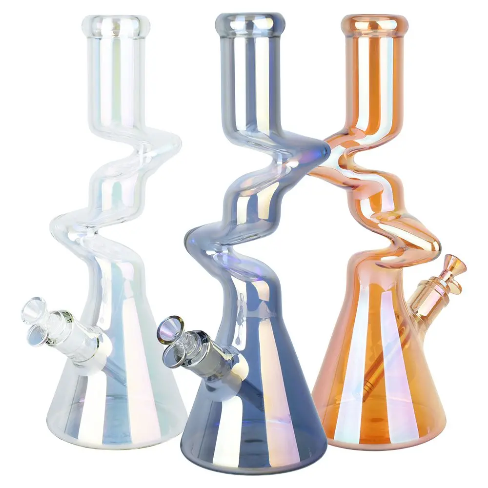 Twisty Tunnel Electroplated Glass Water Pipe - 14.75" / 14Mm F / Colors Vary 1