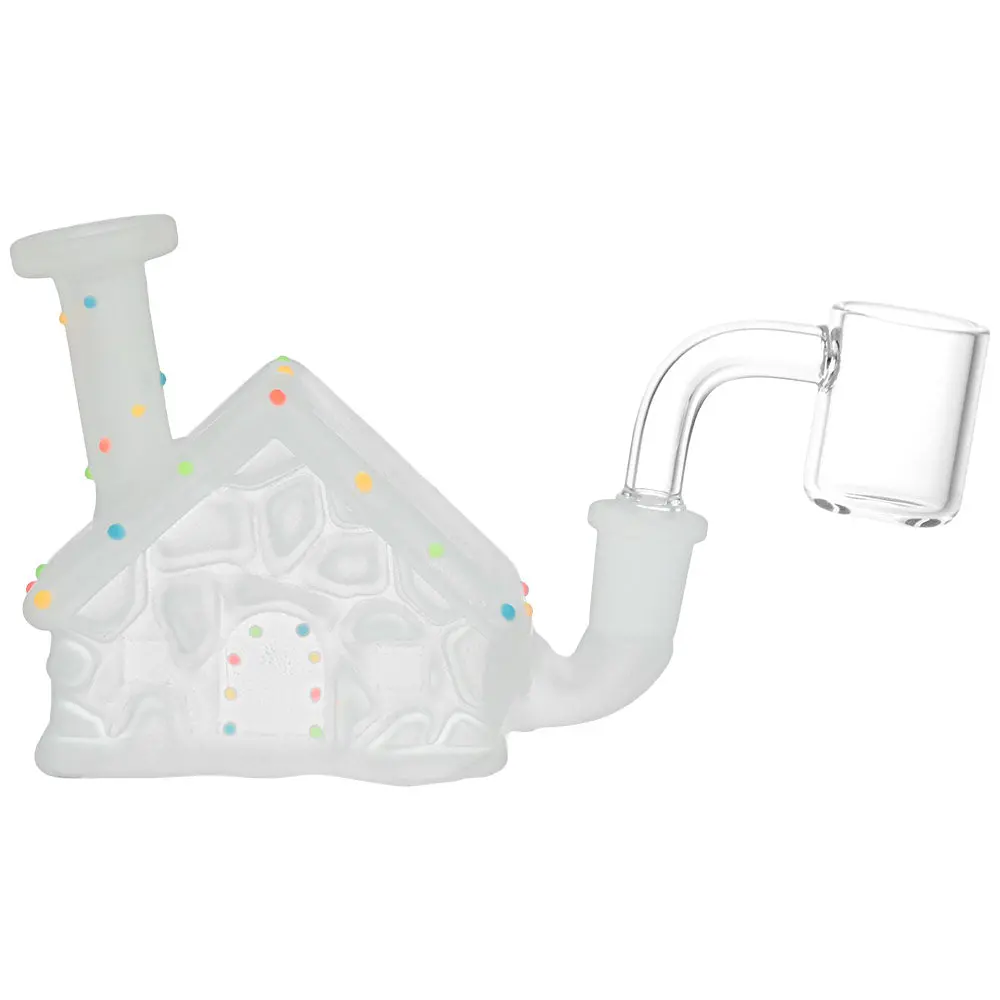 Frosted Christmas House W/ Glow In Dark Lights Glass Mini Rig - 3" / 10Mm F 1