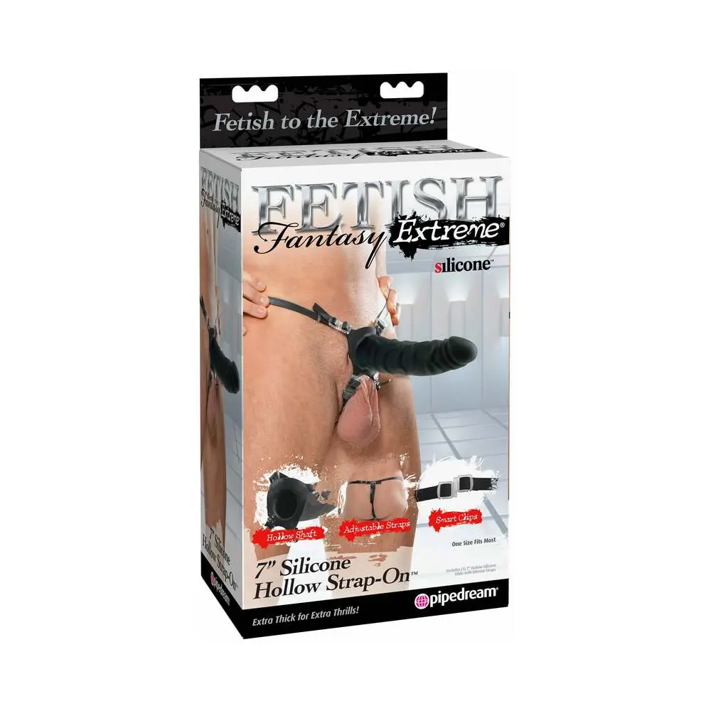 Fetish Fantasy Extreme Adjustable 7 In. Silicone Hollow Strap-On Black 1
