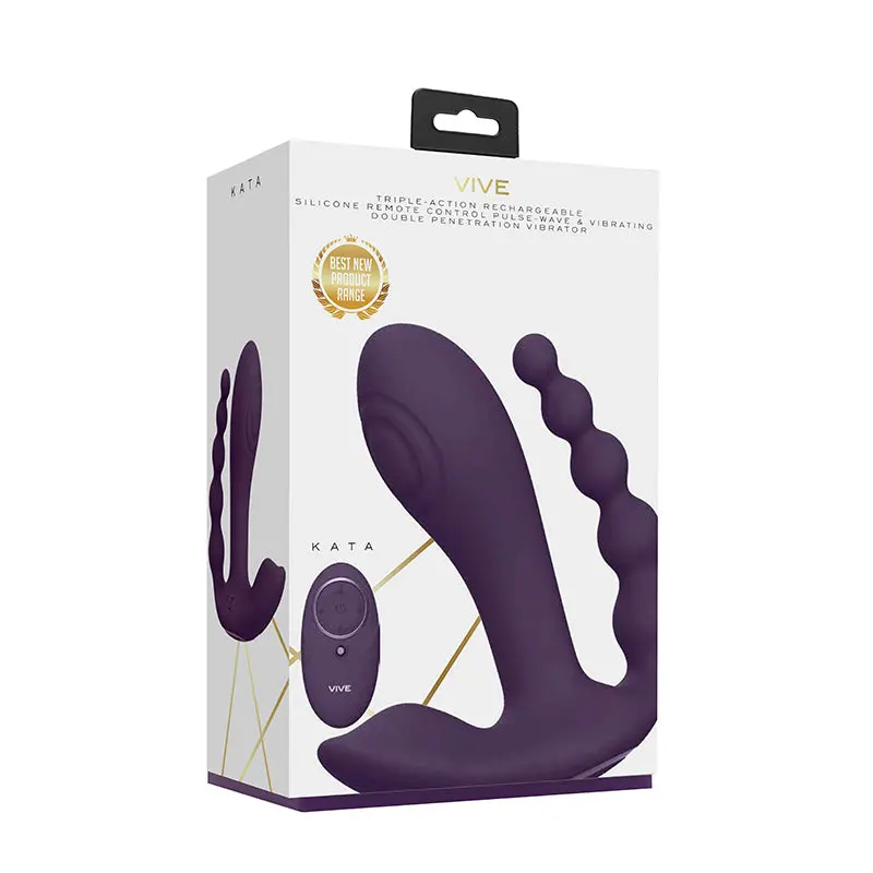 Vive Kata Rechargeable Remote-Controlled Triple Motor Pulse-Wave Dual Entry Vibrator Purple 1