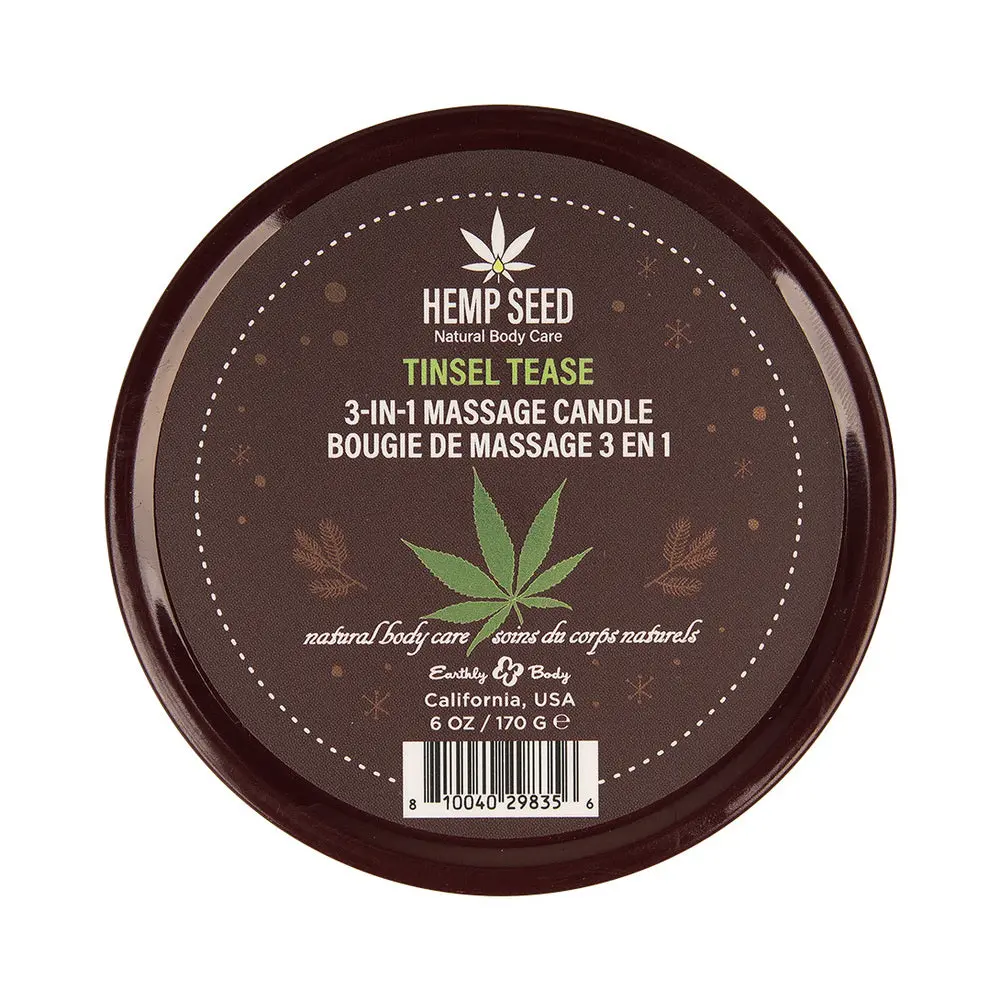 Earthly Body Hemp Seed 3-In-1 Massage Candle Tinsel Tease 6 Oz. 1