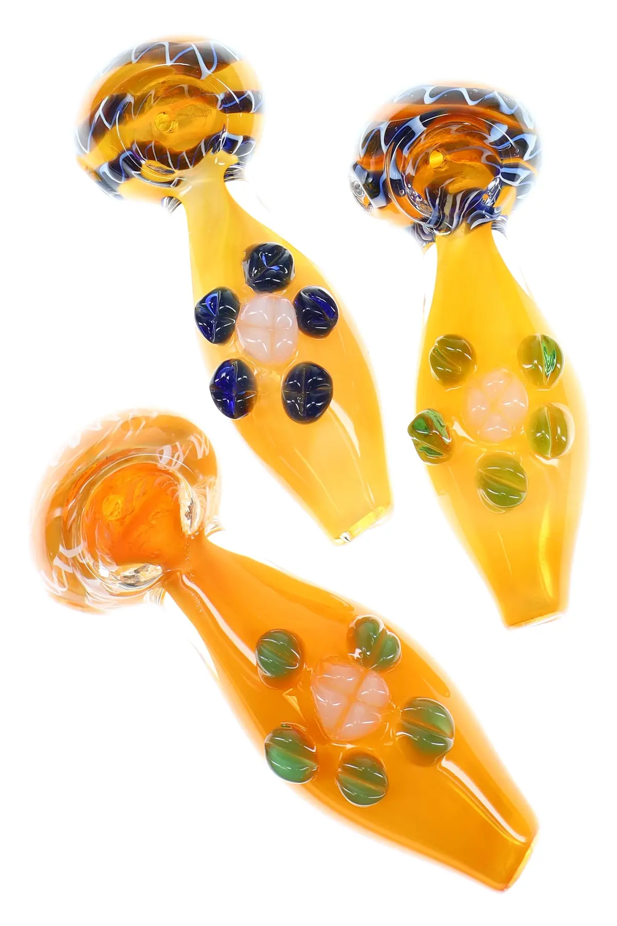 Gold Fumed Spoon Glass Pipe “Sunny Bloom” – Flower Marbles – Assorted Colors 1