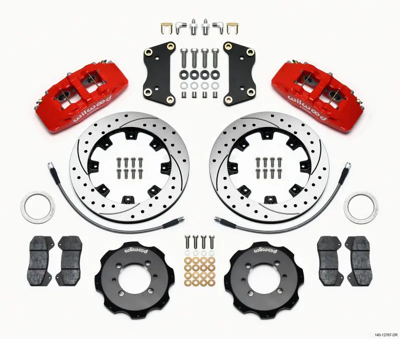 Wilwood Dynapro 6 Front Hat Kit 12.19In Drilled Red 2012 Fiat 500 W/ Lines 1