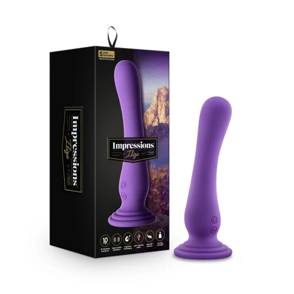 Impressions Ibiza Rechargeable Silicone 7.75 In. Vibrating Dildo With Suction Cup Plum 1
