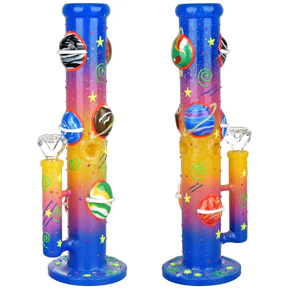 Orbiting Planets Straight Tube Glow In Dark Water Pipe - 13.75" / 19Mm F 1