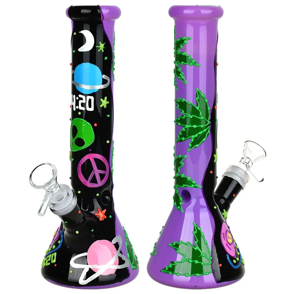 Beam Me Up420 Beaker Glow In The Dark Glass Water Pipe - 9.5" / 14Mm F 1