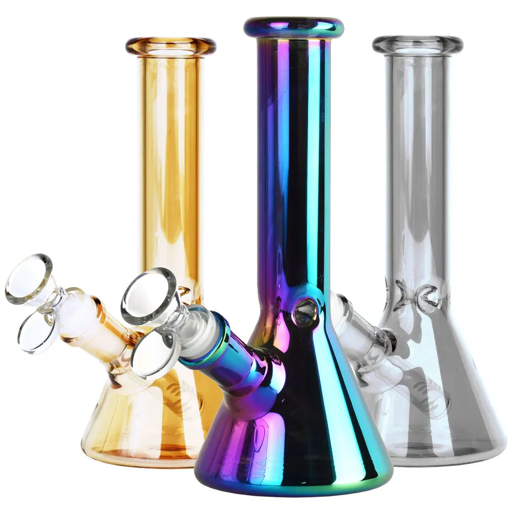 Oil Slick Beaker Water Pipe - 8" / 14Mm F / Colors Vary 1
