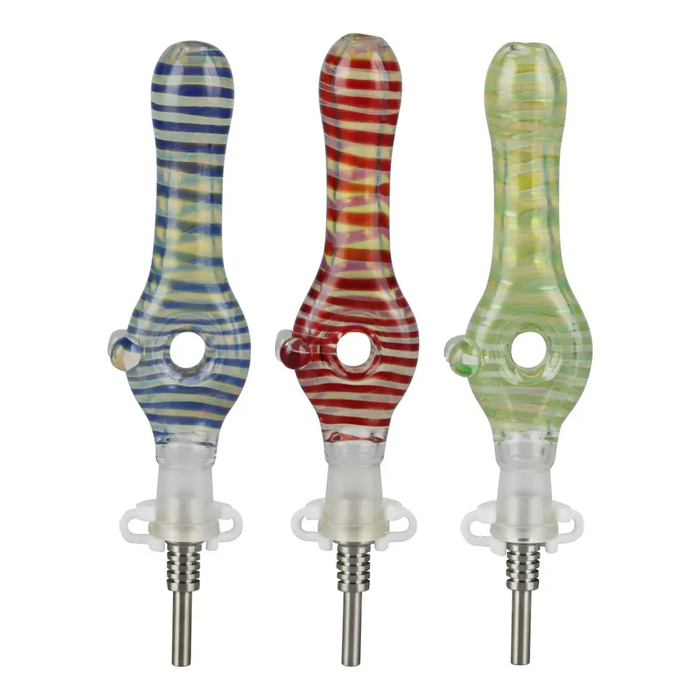 Glass Donut Dab Straw W/ Titanium Tip- 5.5"/10Mm/Colors Vary 1