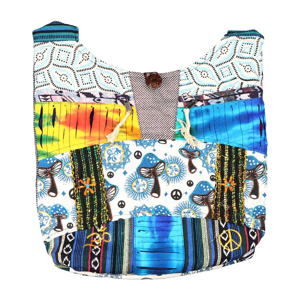 Threadheads Mushroom Sun Aztec Razor-Cut Patchwork Shoulder Sling Bag - 15"X15" 1