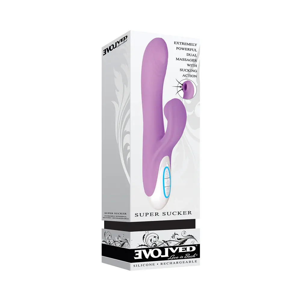 Evolved Super Sucker Rechargeable Thumping Suction Silicone Dual Stimulator Purple 1