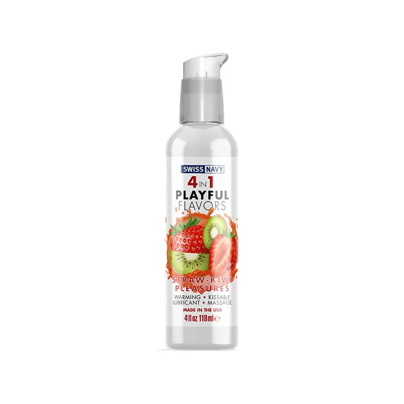Swiss Navy 4 In 1 Playful Flavors Straw-Kiwi Pleasures 4 Oz. 1