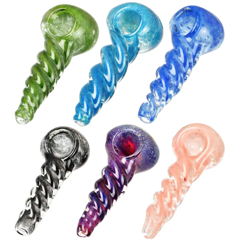 Small Heavy Twisted Frit Glass Pipe - 3" / Colors Vary 1
