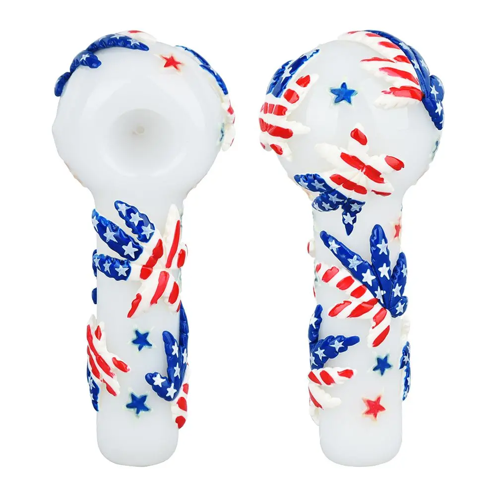 Patriot Leaf Glow In The Dark Glass Spoon Pipe - 5" 1