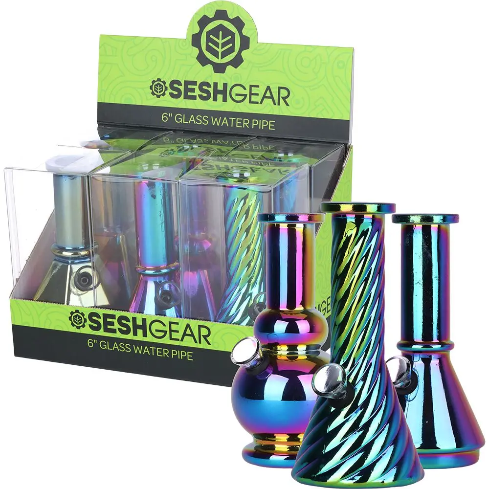 Seshgear Glass Mini Water Pipe | 6" | Grommet | Assorted Styles | 6Ct Display 2