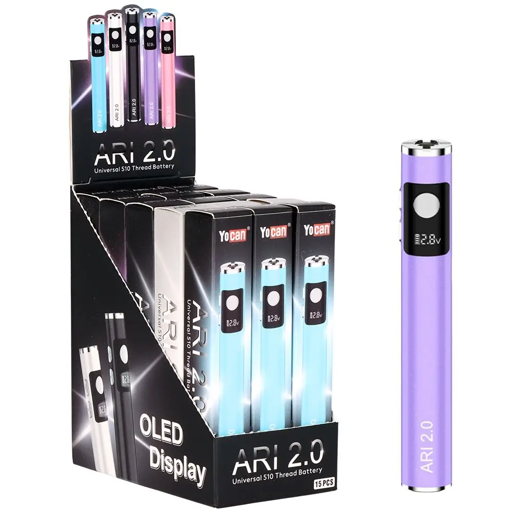 15Ct Display - Yocan Ari 2.0 Battery - 650Mah / Assorted Colors 1