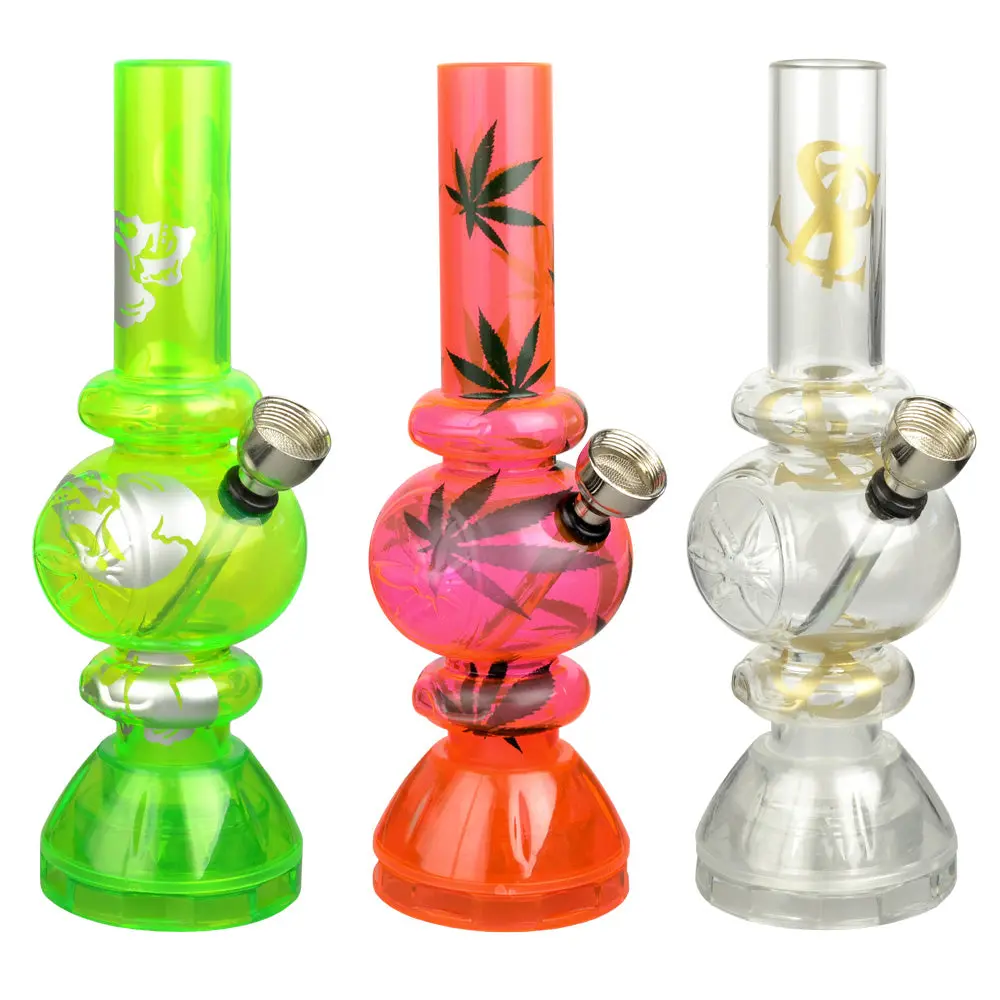 Mini Acrylic Bubble Water Pipe W/ Built In Grinder Base - 6.75" / Assorted Designs 1