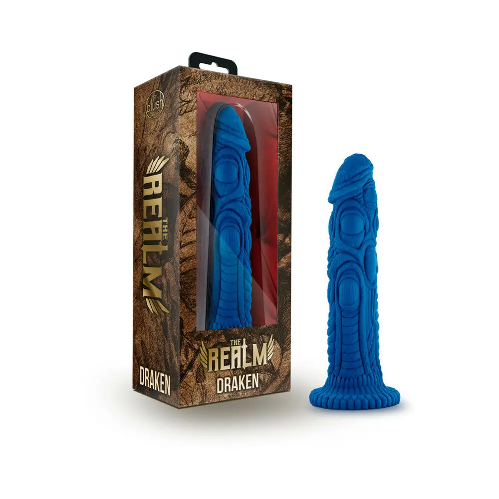 The Realm Draken 7.5 In. Silicone Lock On Fantasy Dildo Blue 1