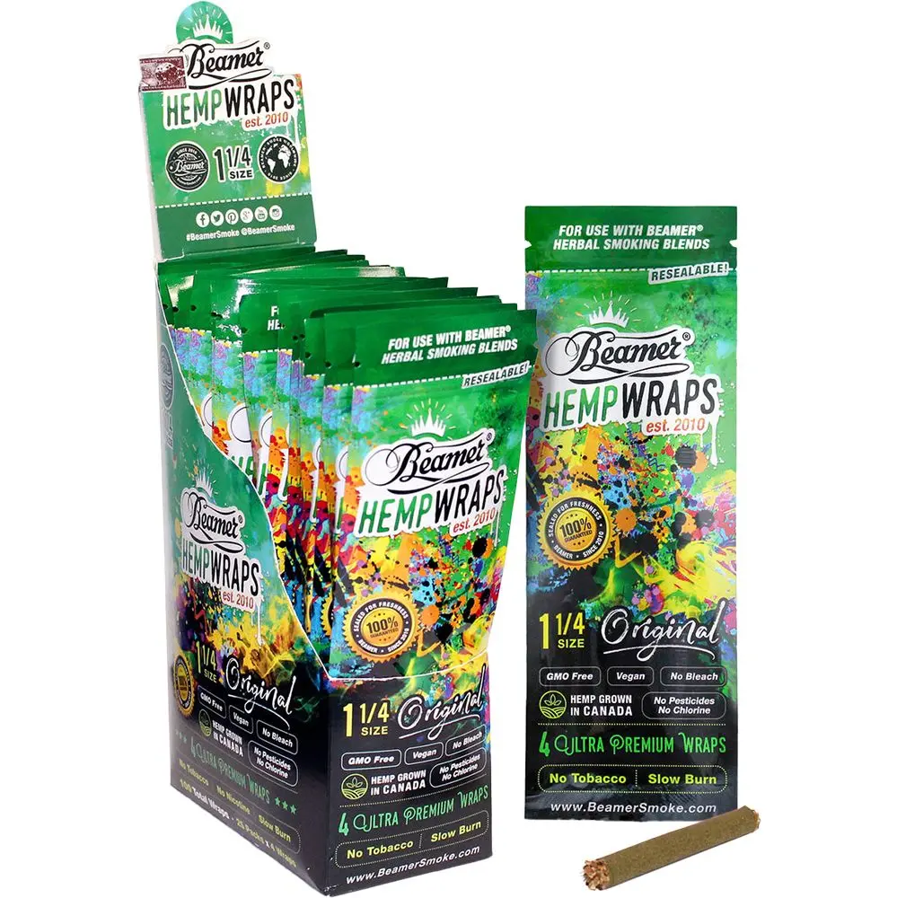 25Pk Display - Beamer Ultra Premium Natural Vegan Hemp Wraps - Original / 1 1/4 / 4Pc 1