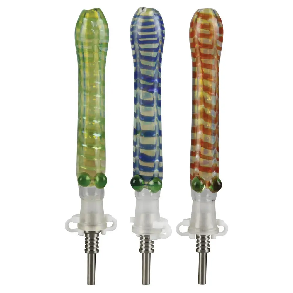 Glass Dab Straw W/ 10Mm Titanium Tip - 6" / Colors Vary 1