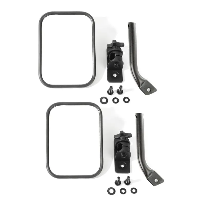 Rugged Ridge 97-18 Jeep Wrangler Textured Black Rectangular Stubby Trail Mirror Kit 1