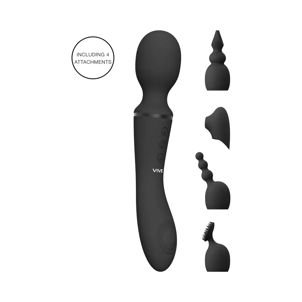 Vive Nami Dual-Ended Pulse Wave & Vibrating Wand With Interchangeable Sleeves Black 2