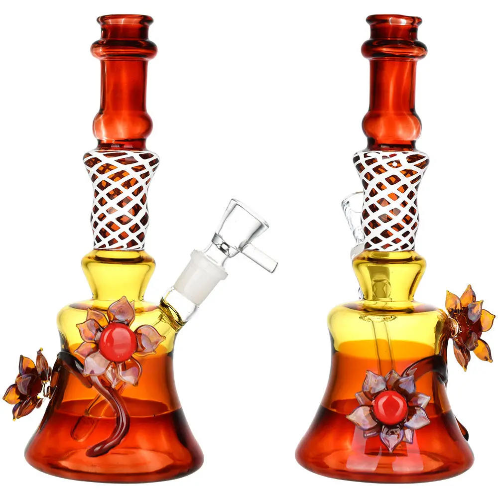 Amber Autumn Flower Water Pipe | 8.5" | 14Mm F 1