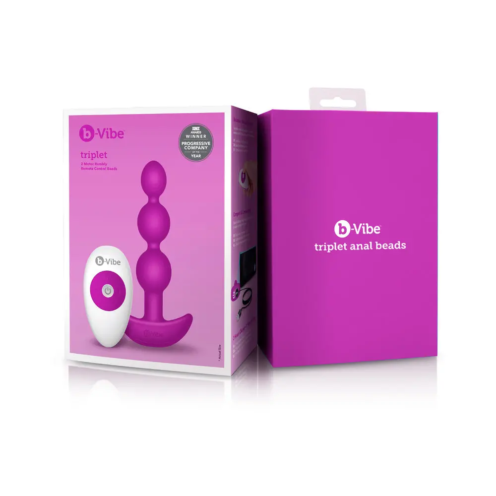 B-Vibe Triplet Rechargeable Remote-Controlled Vibrating Anal Beads Plug Fuchsia 1